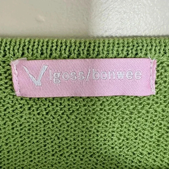 Vintage Green Knit Crochet Cropped Sweater Deep V-neck - Picture 5 of 10